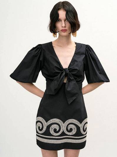 ACCESS - Γυναικείο Φόρεμα με κέντημα και κόμπο 33-3003 Black