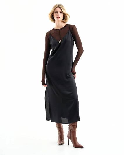 ACCESS - Γυναικείo Φόρεμα τιράντα lingerie με τόκα εμπρός 34-3325 BLACK