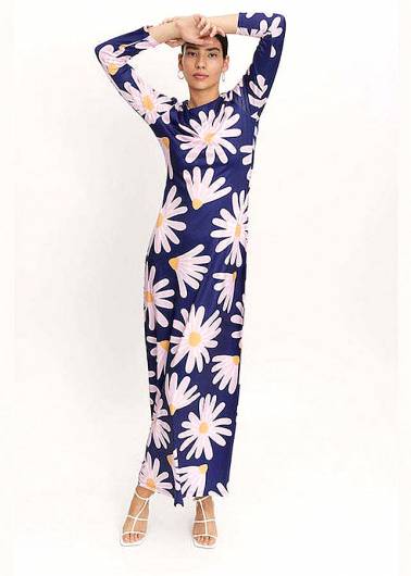 COMPANIA FANTASTICA - Γυναικείο Φόρεμα Maxi με σκίσιμο Floral 41C-12304 Navy Blue