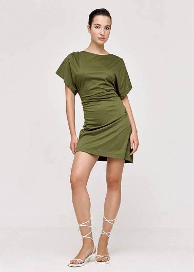 ACCESS - Γυναικείο Φόρεμα μίνι κοντομάνικο με σούρες 43-3048 Olive