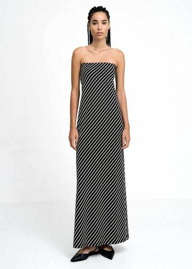 ACCESS - Γυναικείο Φόρεμα στράπλες ριγέ 43-3311 Μαύρο