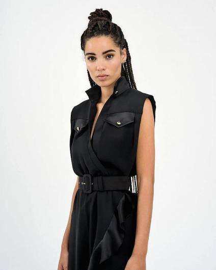 ACCESS - Γυναικείο Φόρεμα κρουαζέ με βολάν και τσέπες  43-3347 Black