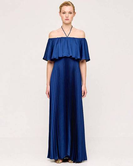 ACCESS - Γυναικείο Φόρεμα μάξι με τσαλακωτή όψη 43-3392 Μπλε