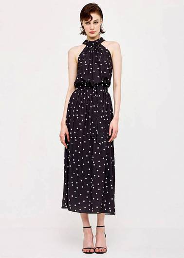 ACCESS - Γυναικείο Φόρεμα πουά με halter λαιμόκοψη 43-3397 Μαύρο