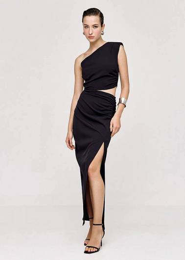 ACCESS - Γυναικείο Φόρεμα μακρύ με άνοιγμα 43-3431 Μαύρο