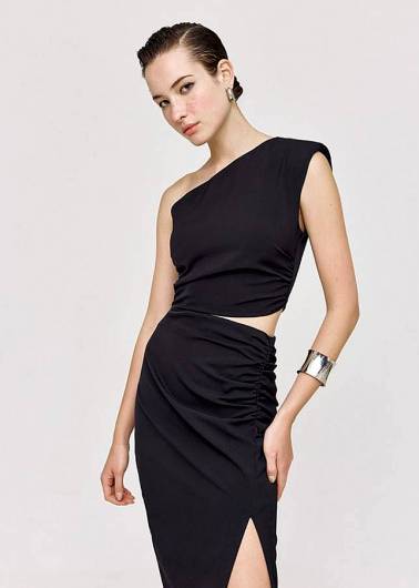 ACCESS - Γυναικείο Φόρεμα μακρύ με άνοιγμα 43-3431 Μαύρο