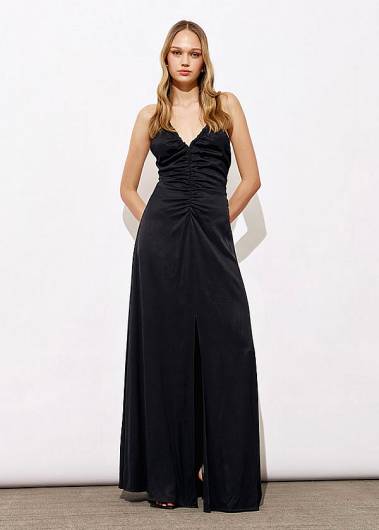 ACCESS - Φόρεμα μακρύ με σούρα 43-3443 Μαύρο