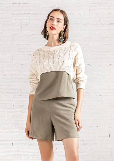 MOUTAKI - Γυναικεία μπλούζα Knit Crop Top 24.KN1.14 Μπεζ