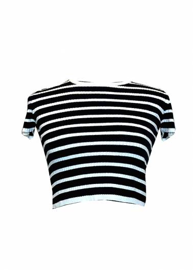 VICOLO - Γυναικεία μπλούζα ριγέ με ανοιχτή πλάτη 44002B ριγέ λευκό / μαύρο