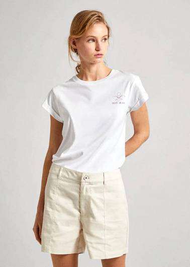 PEPE JEANS - Γυναικεία Μπλούζα Slim Fit Print Logo T-Shirt PL505823 Λευκό