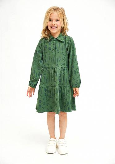 COMPANIA FANTASTICA - Dress geometric pasta print KO21HIL24 Green
