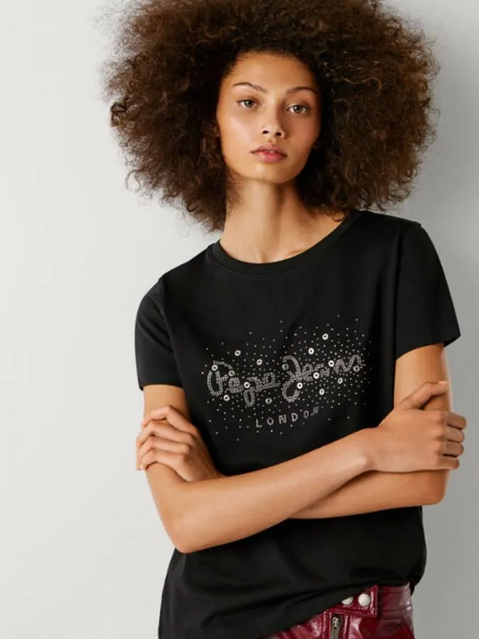 PEPE JEANS - Γυναικείο T-shirt Strass Logo T-Shirt PL5000078 (999) Black