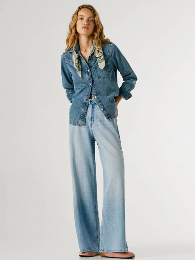 PEPE JEANS - Γυναικείο jean High-Rise Wide Fit Jeans - Jaimy PL2047404 (2W0)  Vintage Worn Bleach Tencel Ble