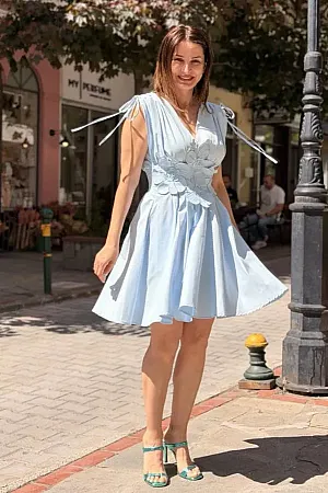 POETA - Γυναικείο φόρεμα NIOVI 26252 Γαλάζιο
