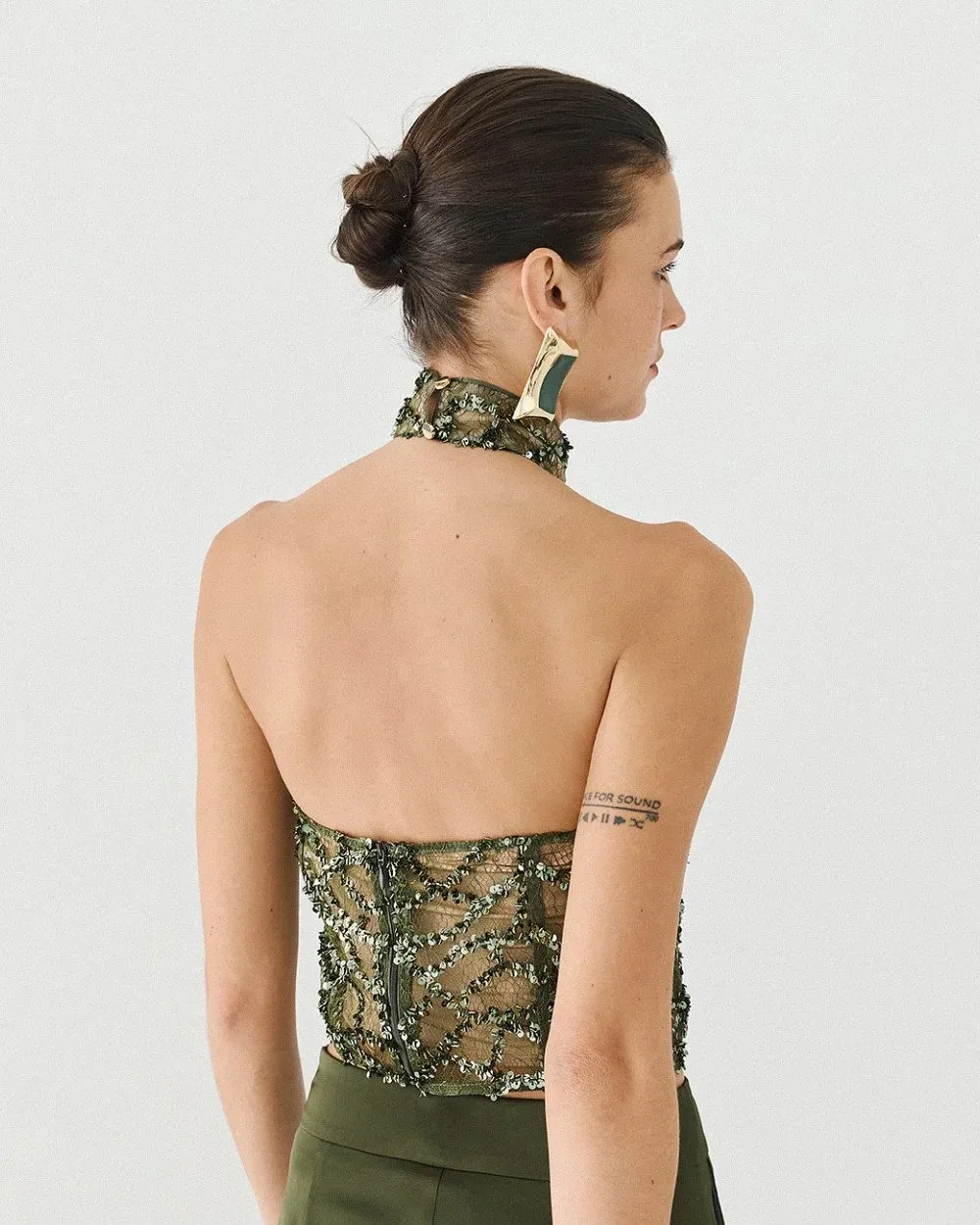 ACCESS - Γυναικείo Τοπ halter με παγιέτες 64-2163 OLIVE