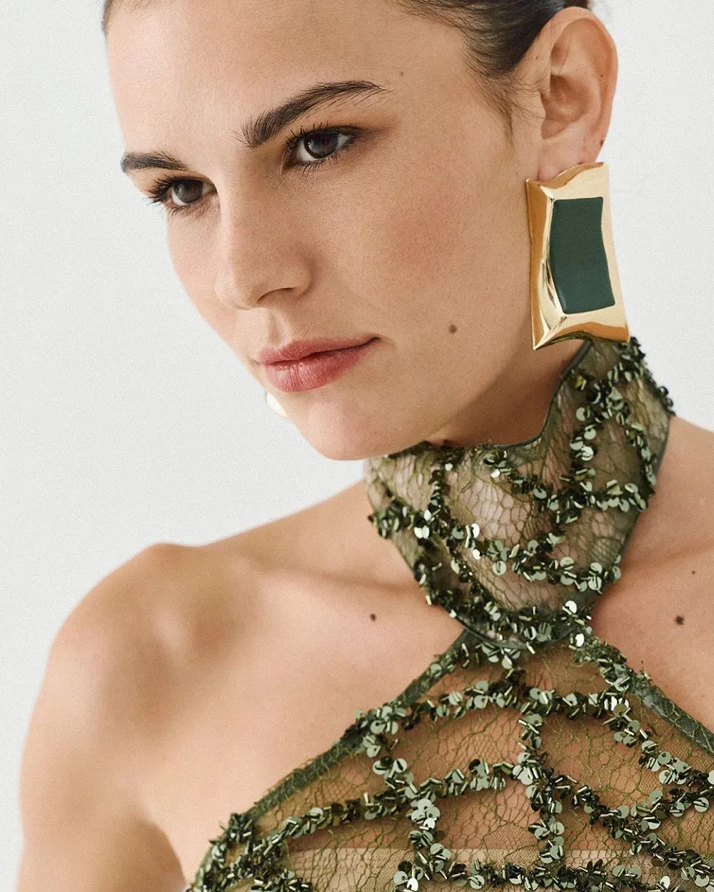 ACCESS - Γυναικείo Τοπ halter με παγιέτες 64-2163 OLIVE