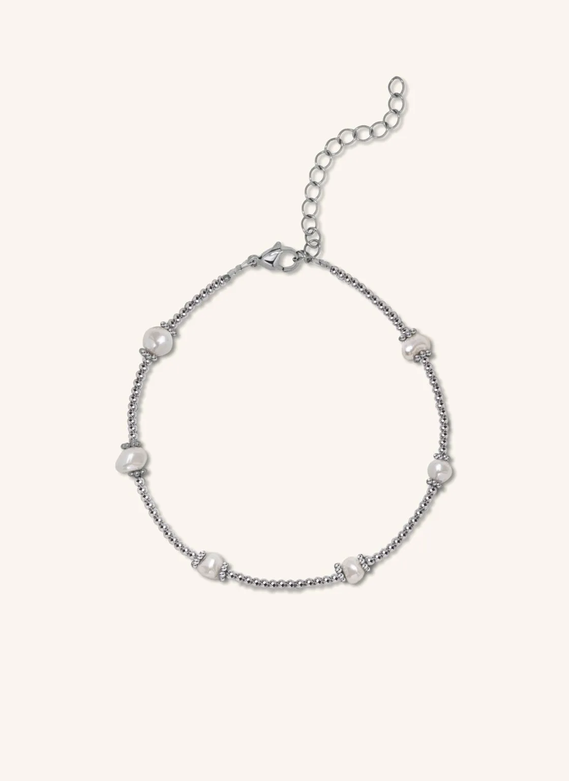 ALMYNOMA - Γυναικείο βραχιόλι για το πόδι Pearl Oasis Silver