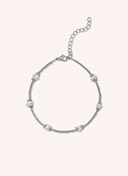 ALMYNOMA - Γυναικείο βραχιόλι για το πόδι Pearl Oasis Silver