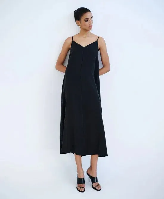 ACCESS - Γυναικείο Φόρεμα μακρύ με τιράντες 63-3344 BLACK