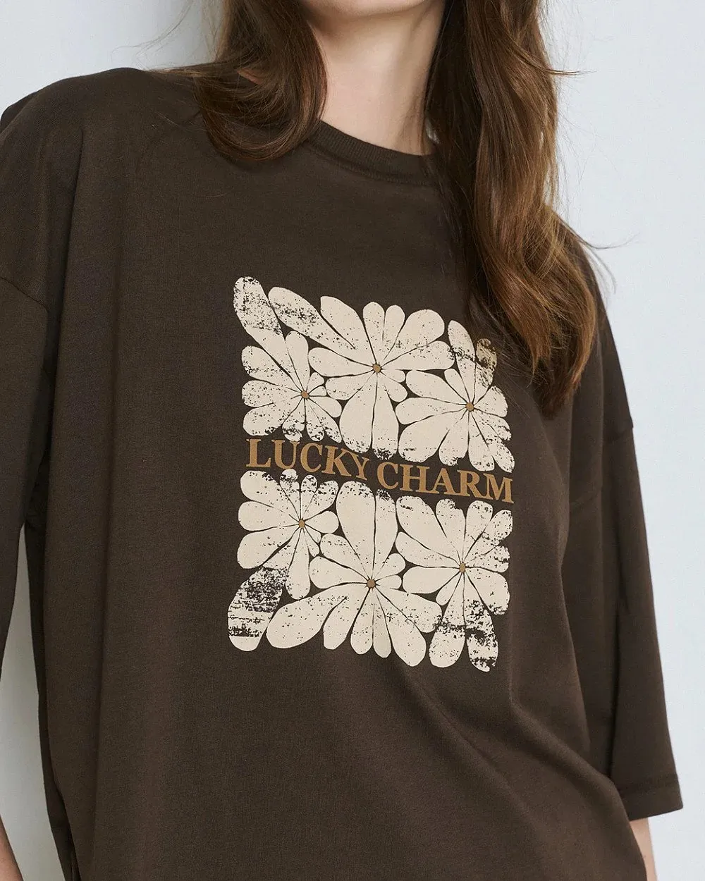 ACCESS - Γυναικείο T-shirt με τύπωμα φλοράλ 63-2007-COFFE