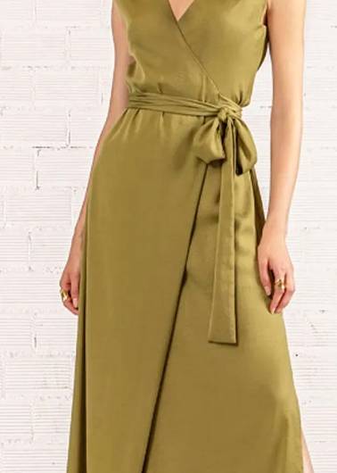 MOUTAKI - Γυναικείο Φόρεμα Midi με σατέν όψη 24.07.12 Olive