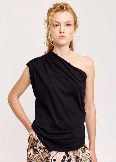 ACCESS - Γυναικεία Μπλούζα με έναν ώμο και σούρες 43-2122 Black