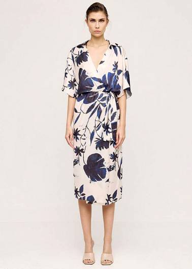 ACCESS - Γυναικείο Φόρεμα κρουαζέ με φλοράλ τύπωμα 43-3349 Μπλε