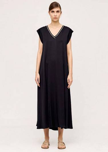 ACCESS - Γυναικέιο Φόρεμα μακρύ σατέν με ριπ 43-3366 Μαύρο