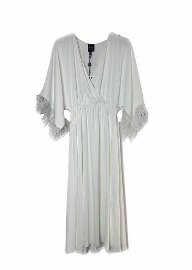 ACCESS - Γυναικείo φόρεμα κρουαζέ με πούπουλα 43-3379 off white