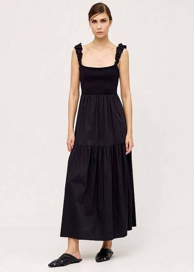 ACCESS - Γυναικείο Φόρεμα ποπλίνα με τιράντες 43-3387 Μαύρο