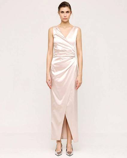 ACCESS - Γυναικείο Φόρεμα σατέν κρουαζέ με σούρες 43-3400 SAND