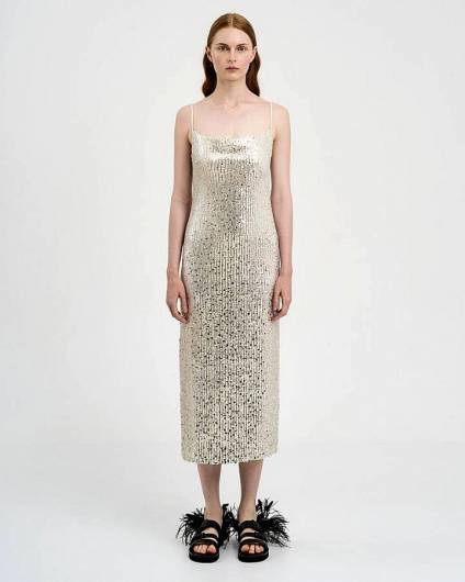 ACCESS - Γυναικείο Φόρεμα παγιέτα με ανοιχτή πλάτη  43-3408 Ασημί