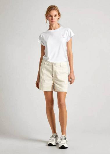 PEPE JEANS - Γυναικεία Μπλούζα Slim Fit Print Logo T-Shirt PL505823 Λευκό