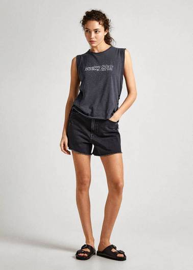 PEPE JEANS - Γυναικεία Μπλούζα Relaxed Fit Strass Detail T-Shirt PL505833 Γκρι