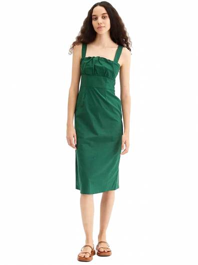 COMPANIA FANTASTICA - Γυναικείο Πράσινο Μίντι εφαρμοστό φόρεμα με τιράντες 31C/43028 Πράσινο